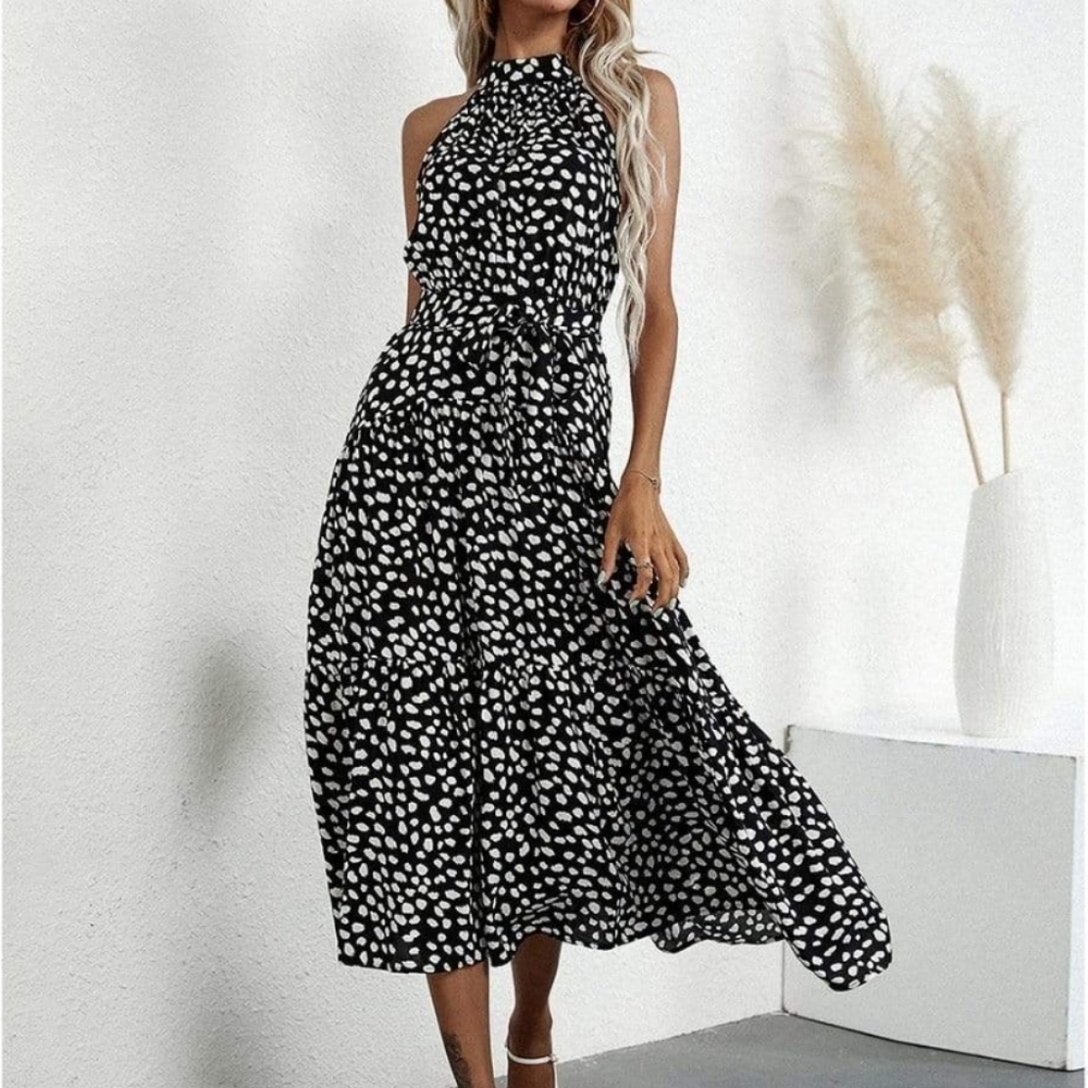 NWT Black Halter Neck Ruffle Maxi Dress